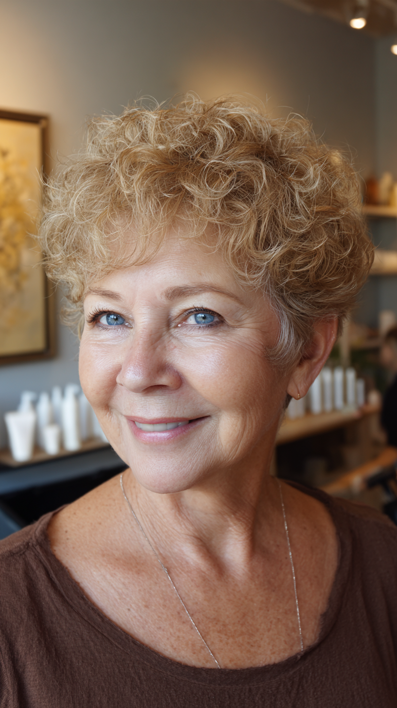 Chic Curly Short Hairstyle for Plus Size Over 60