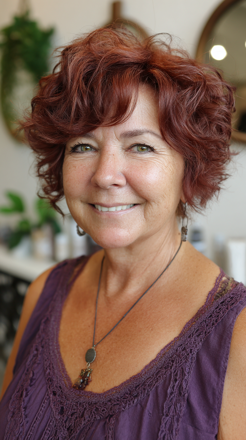 Playful Curly Cut with Soft Side Bangs