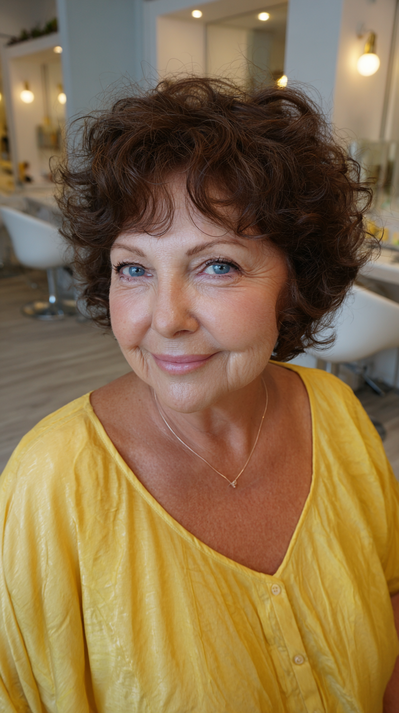 Playful Curly Short Cut with Defined Volume for Plus Size Over 60