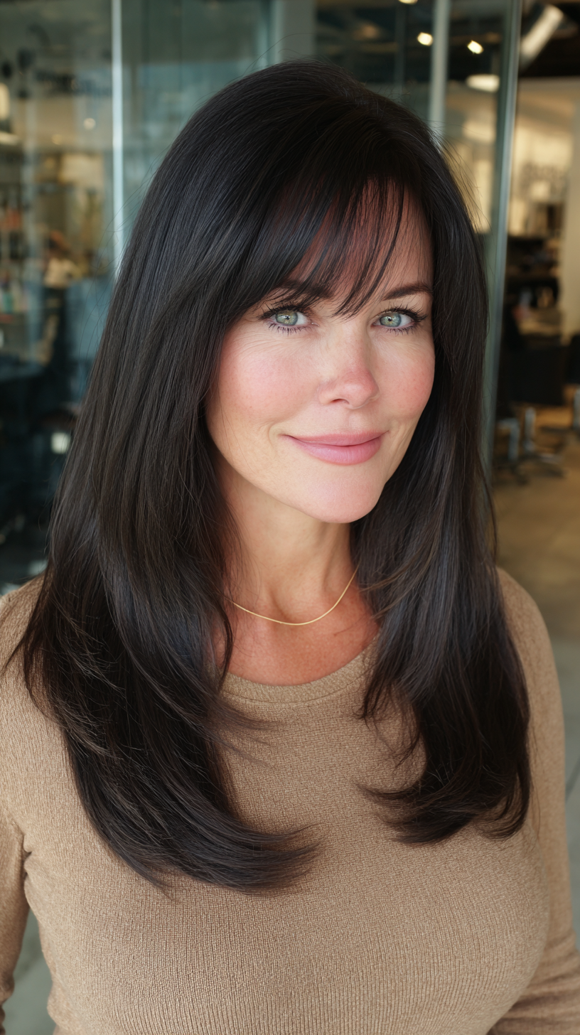 Sleek Long Layers with Soft Side Bangs
