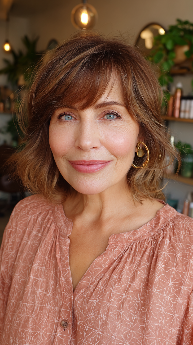 Softly Textured Shoulder-Length Cut with Side Bangs