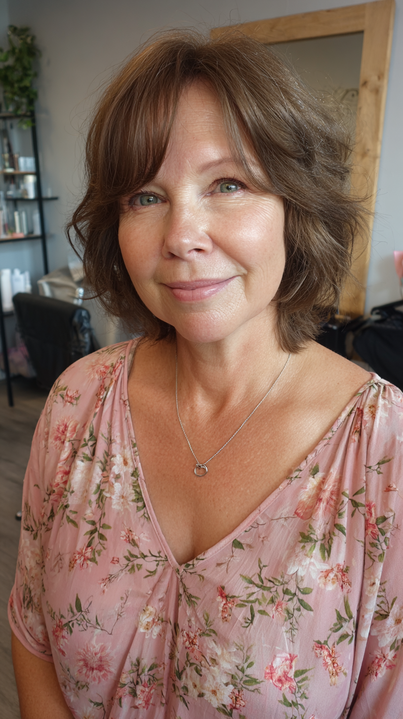 Softly Textured Wavy Cut with Side Bangs