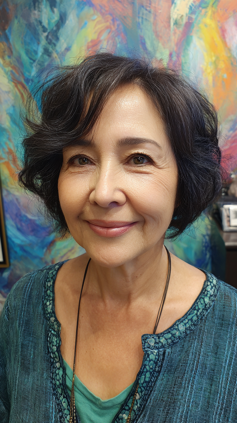 Textured Curly Cut with Soft Side Bangs