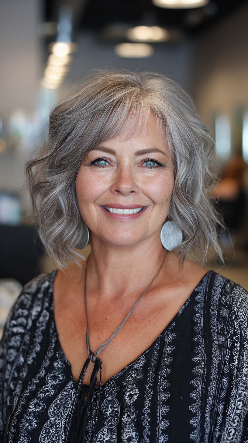 Textured Wavy Bob with Soft Side Bangs