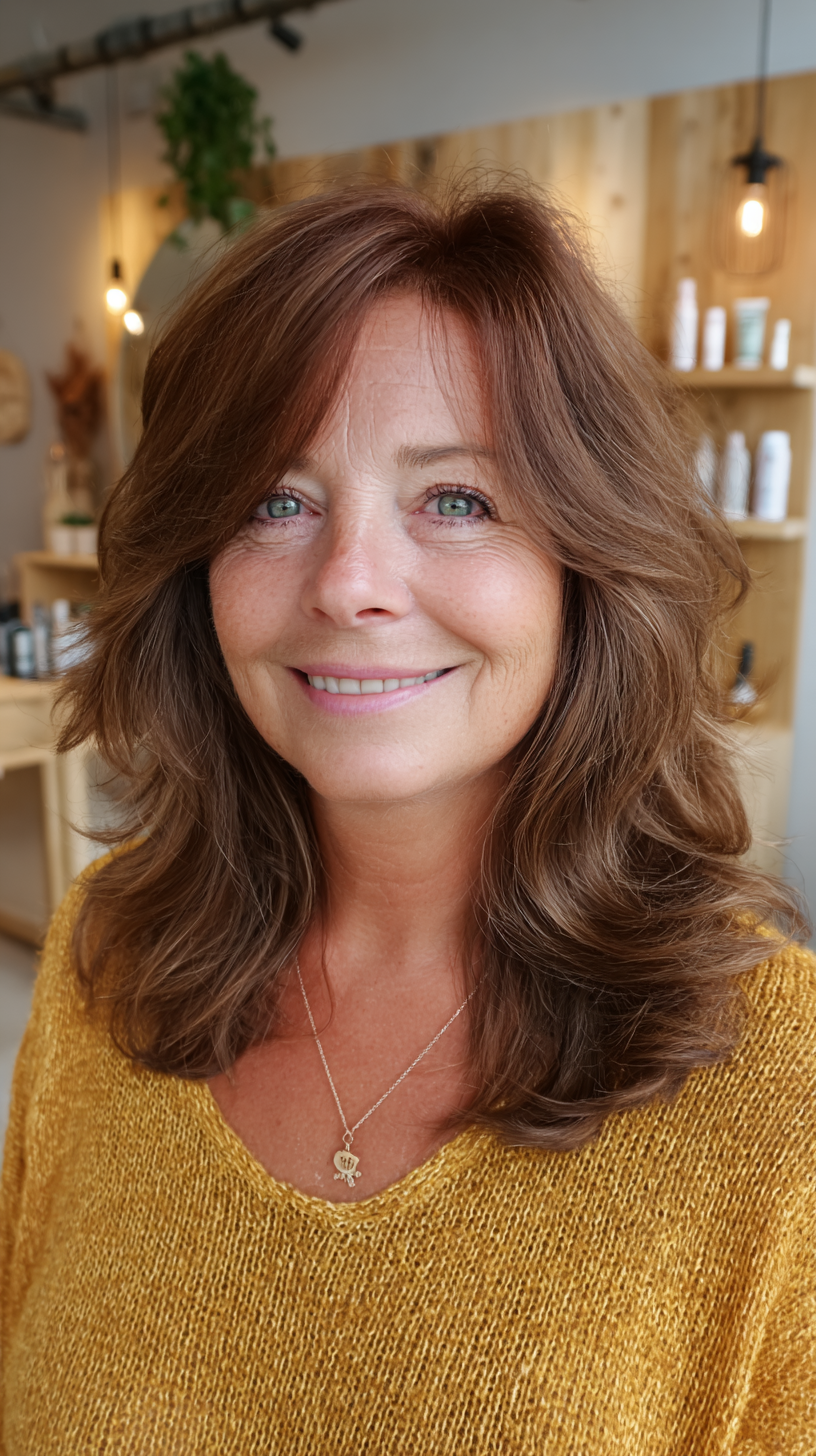Warm Layered Cut with Flattering Side Bangs