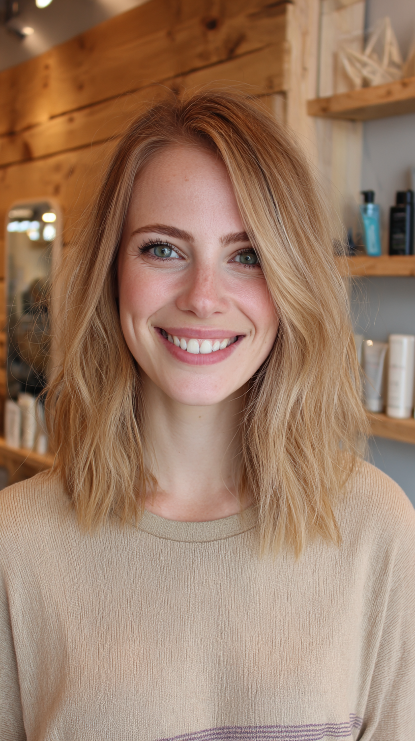 Chic Textured Shoulder-Length Side Part Hairstyle
