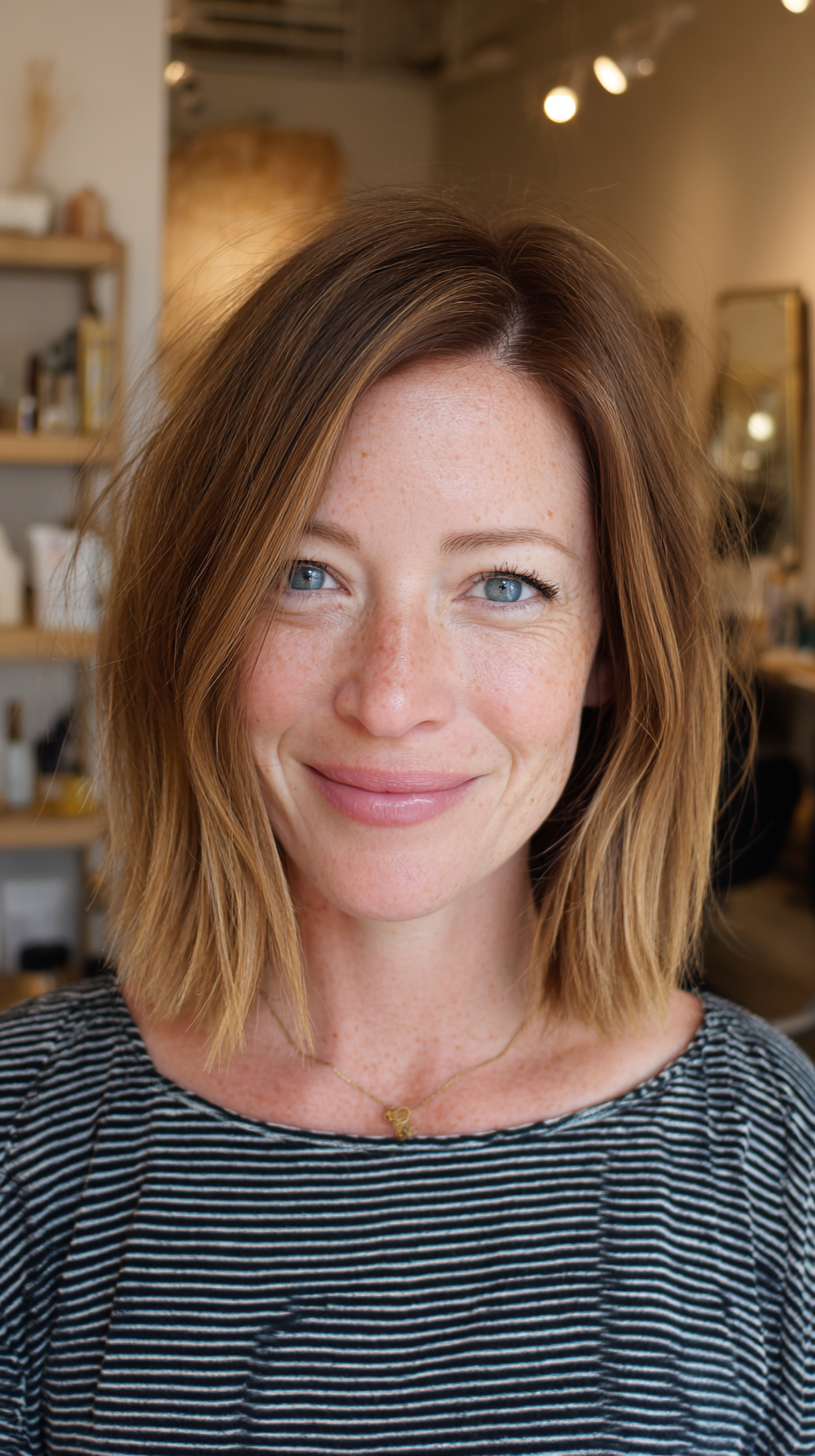 Effortlessly Chic Shoulder-Length Side Part with Subtle Layers