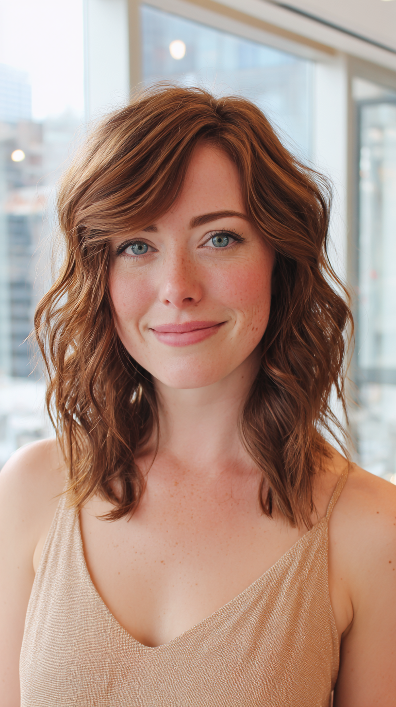 Effortlessly Tousled Shoulder-Length Side Part Haircut