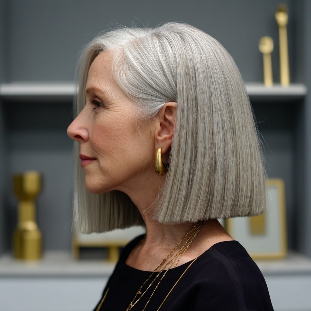 Chic Silver Blunt Bob with Subtle Layers