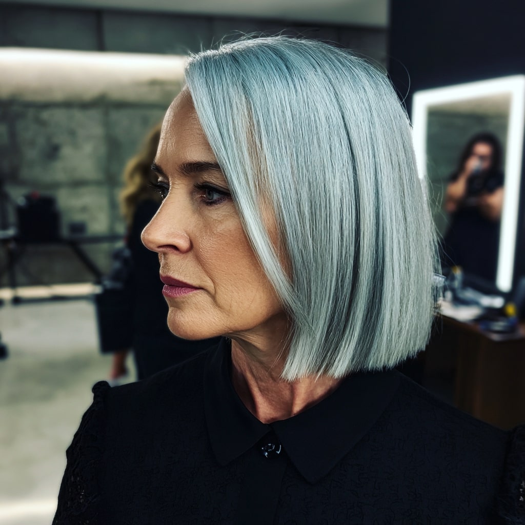 Chic Silver Blunt Bob with Subtle Layers