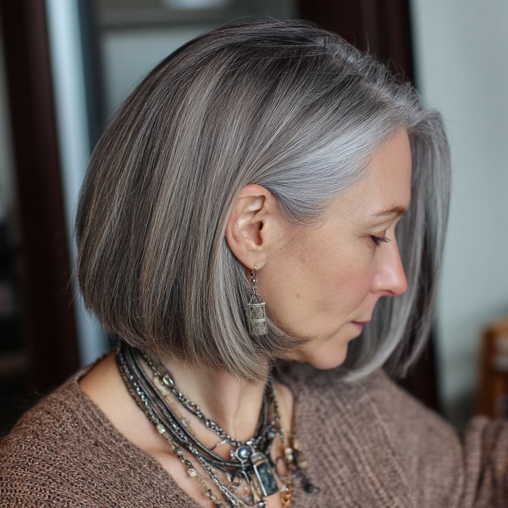 Chic Silver Blunt Bob with Subtle Layers