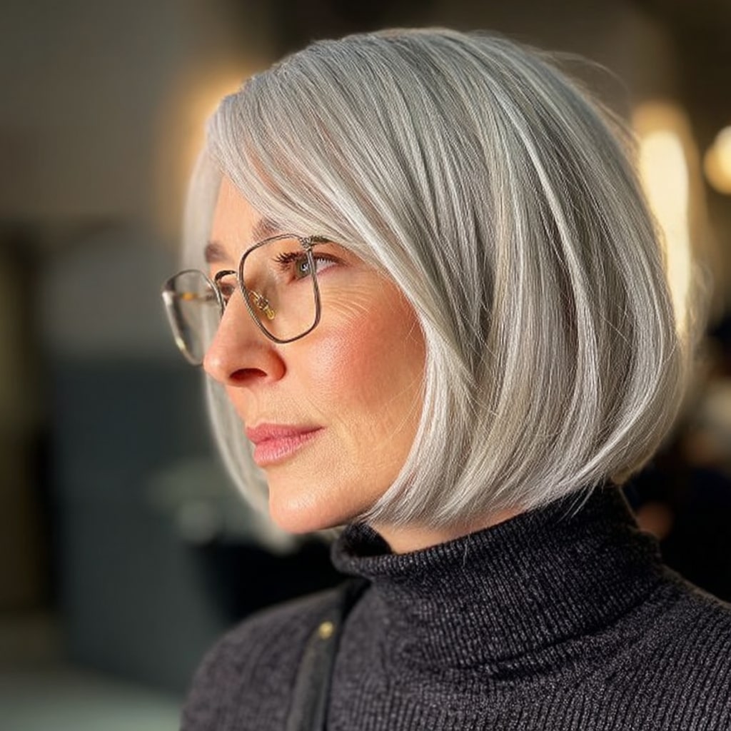 Chic Silver Blunt Bob with Subtle Layers
