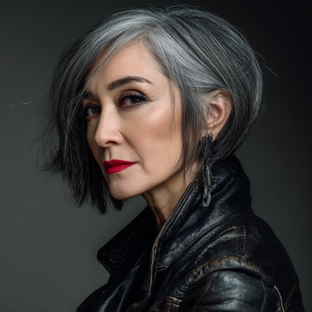 Chic Asymmetrical Silver Bob with Textured Layers