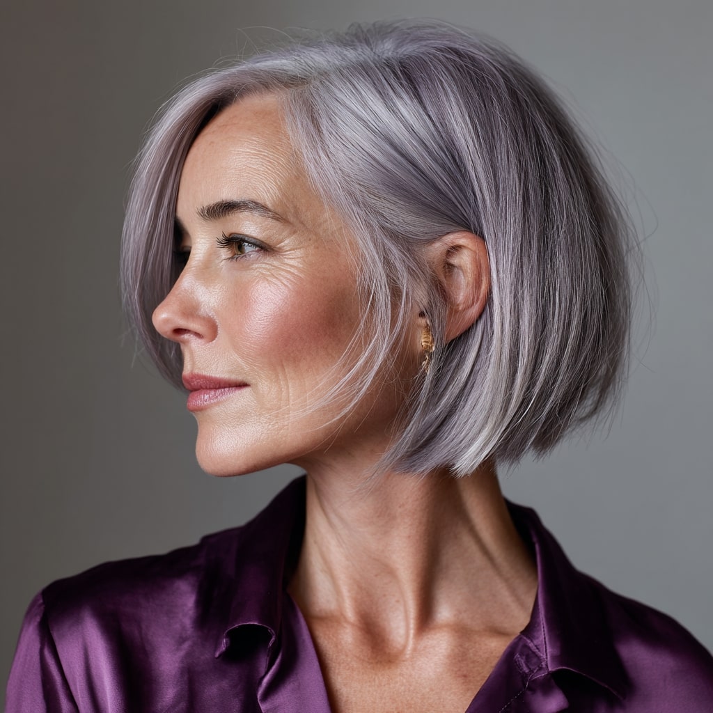 Chic Blunt Bob with Soft Lavender Tones
