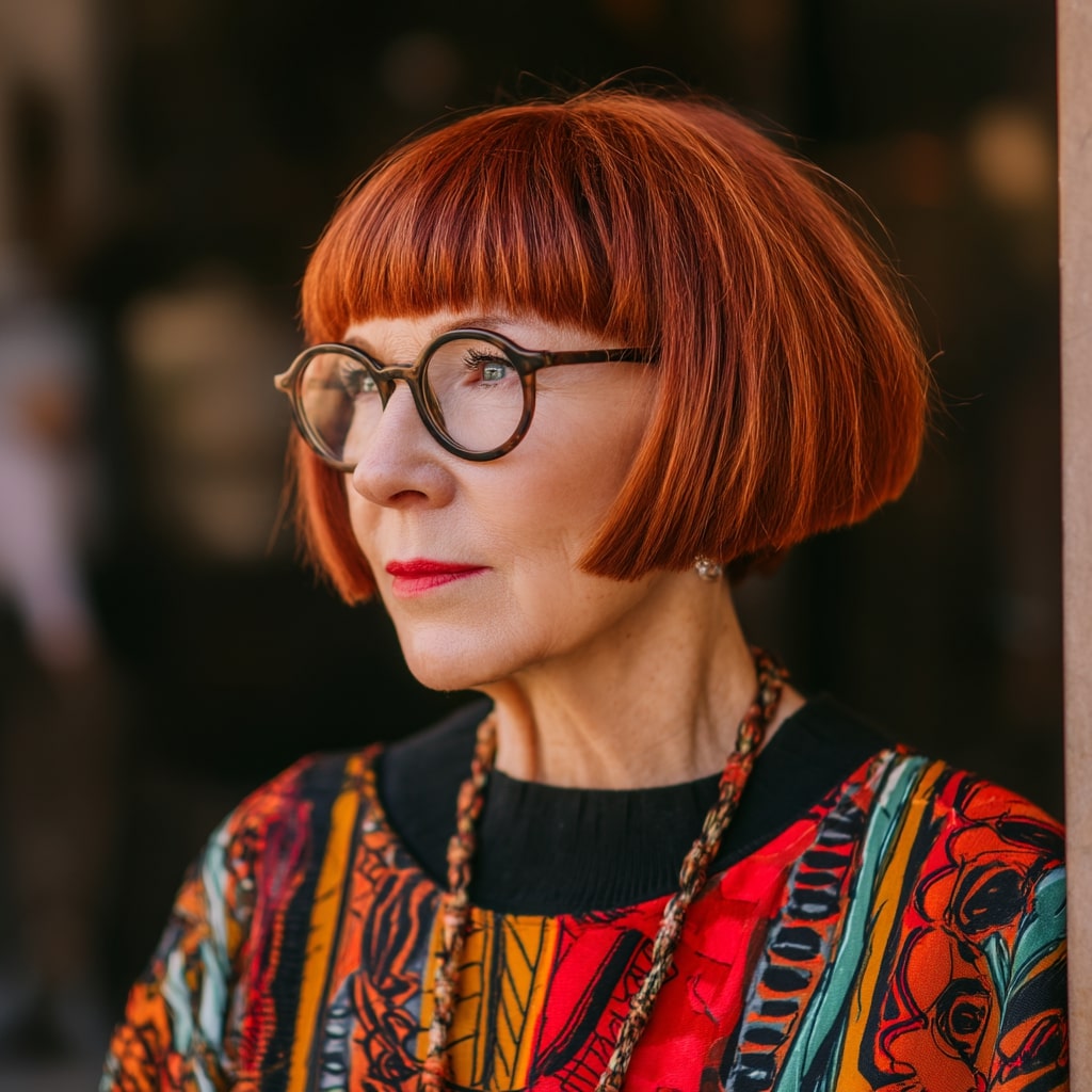 Chic Copper Blunt Bob with Bangs