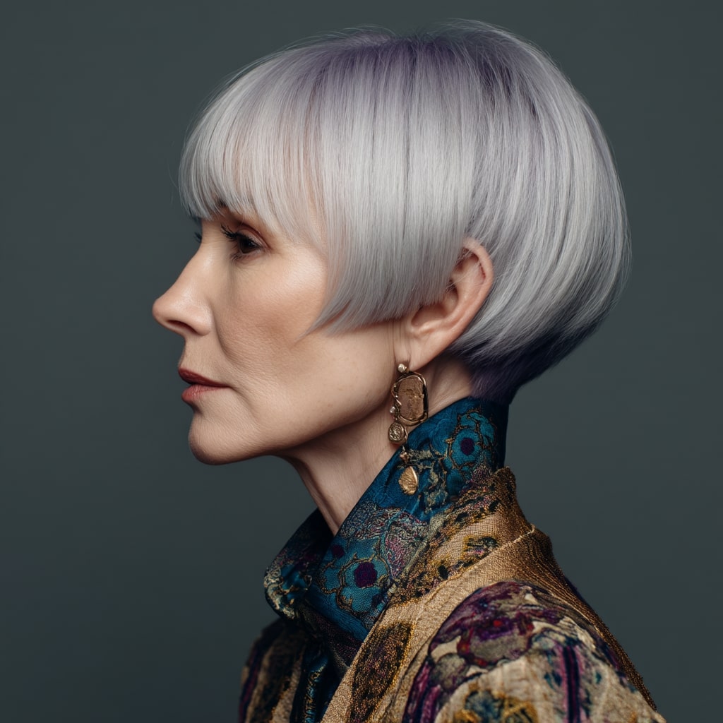 Chic Short Blunt Bob with Subtle Lavender Undertones