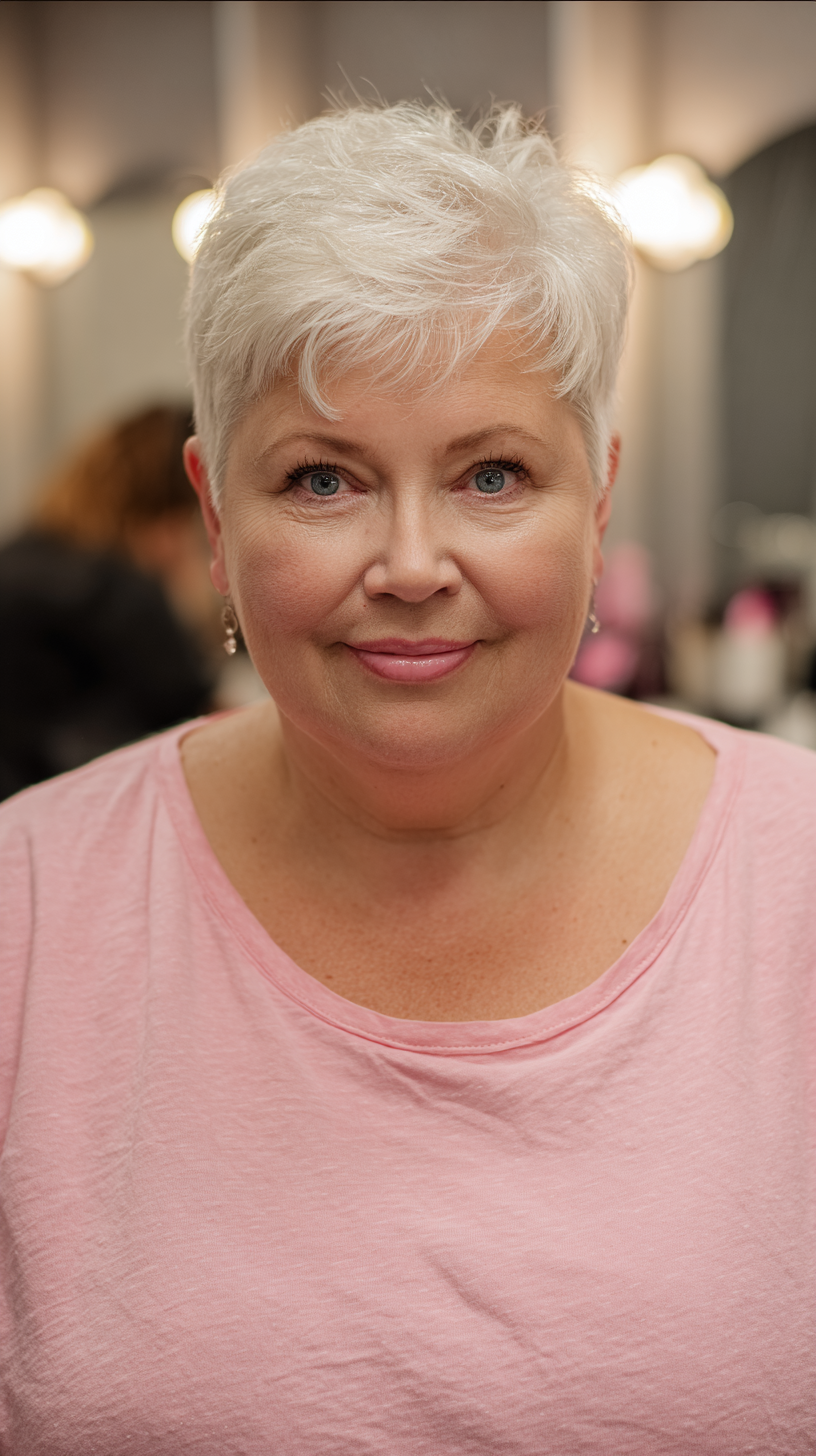 Chic Short Feathered Pixie with Soft Texture for Plus Size Women