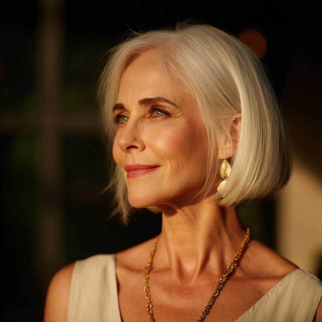 Chic Silvery Blunt Bob with Subtle Texture