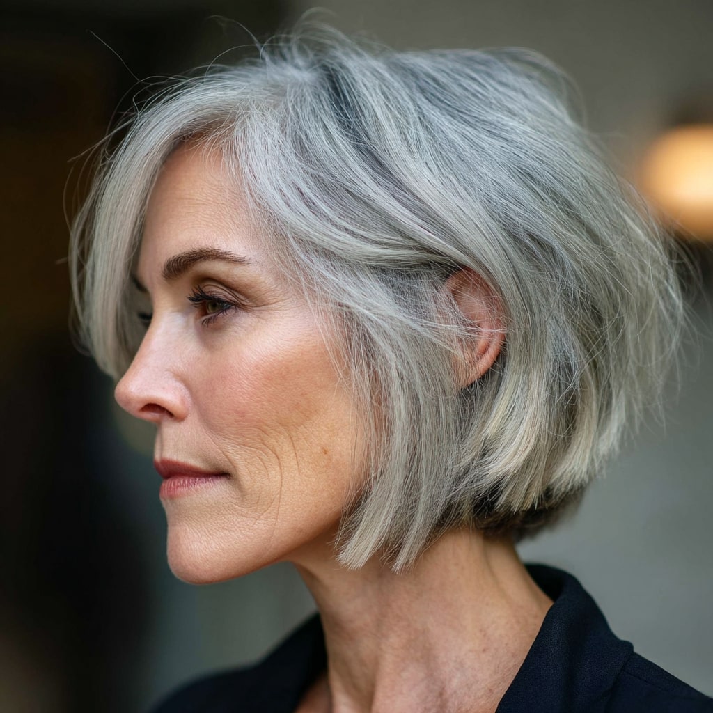 Chic Textured Silver Bob with Wispy Layers
