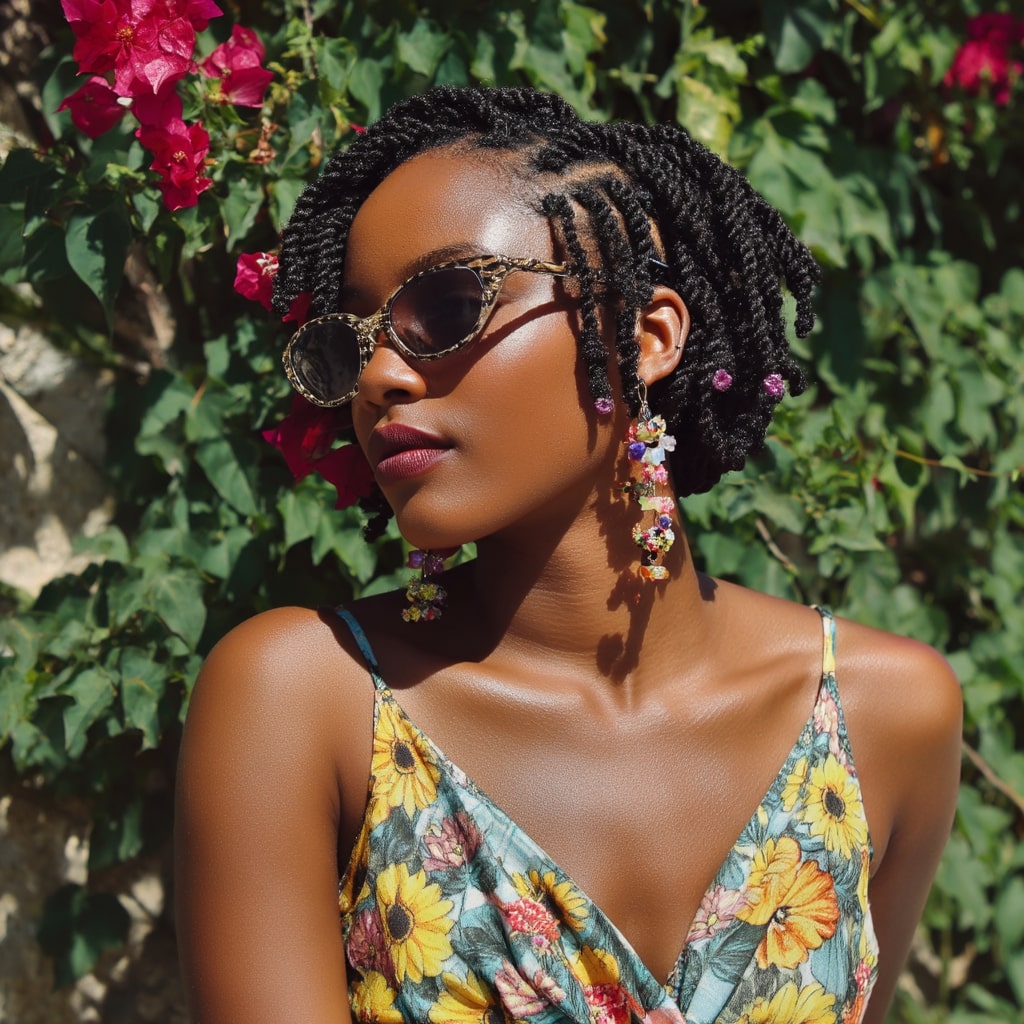 Chic Twisted Bob with Floral Accents