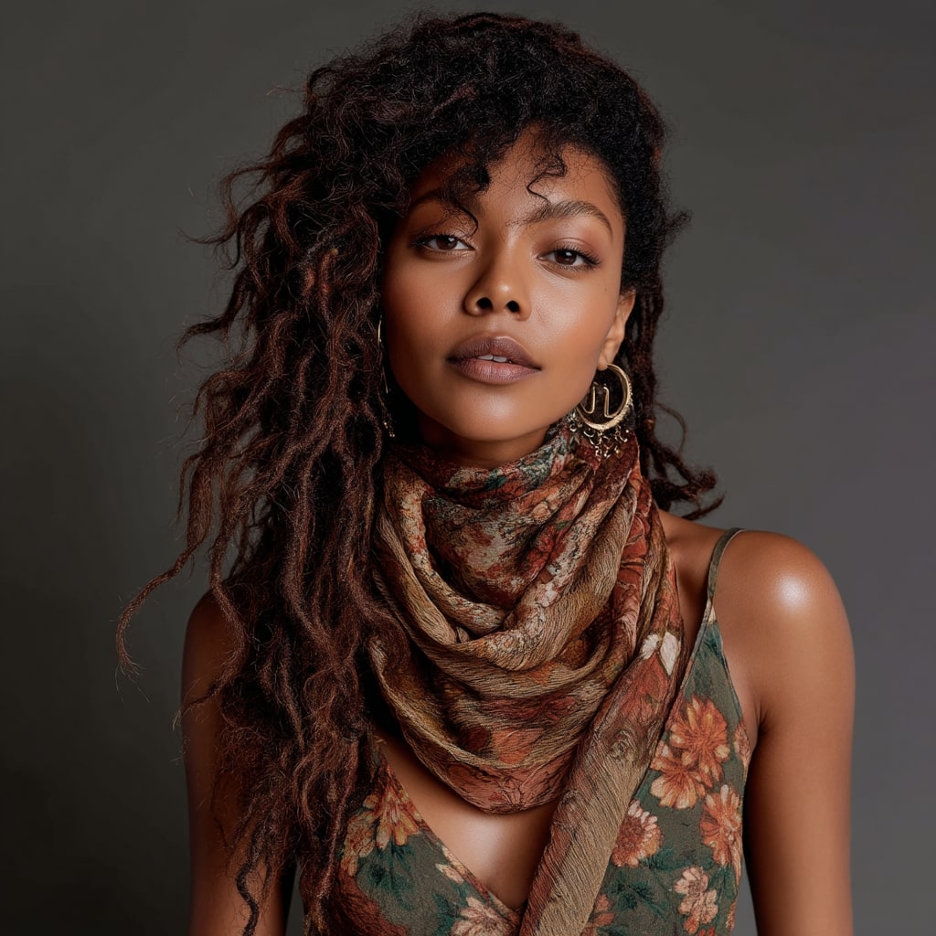 Textured Bohemian Locs with Warm Highlights