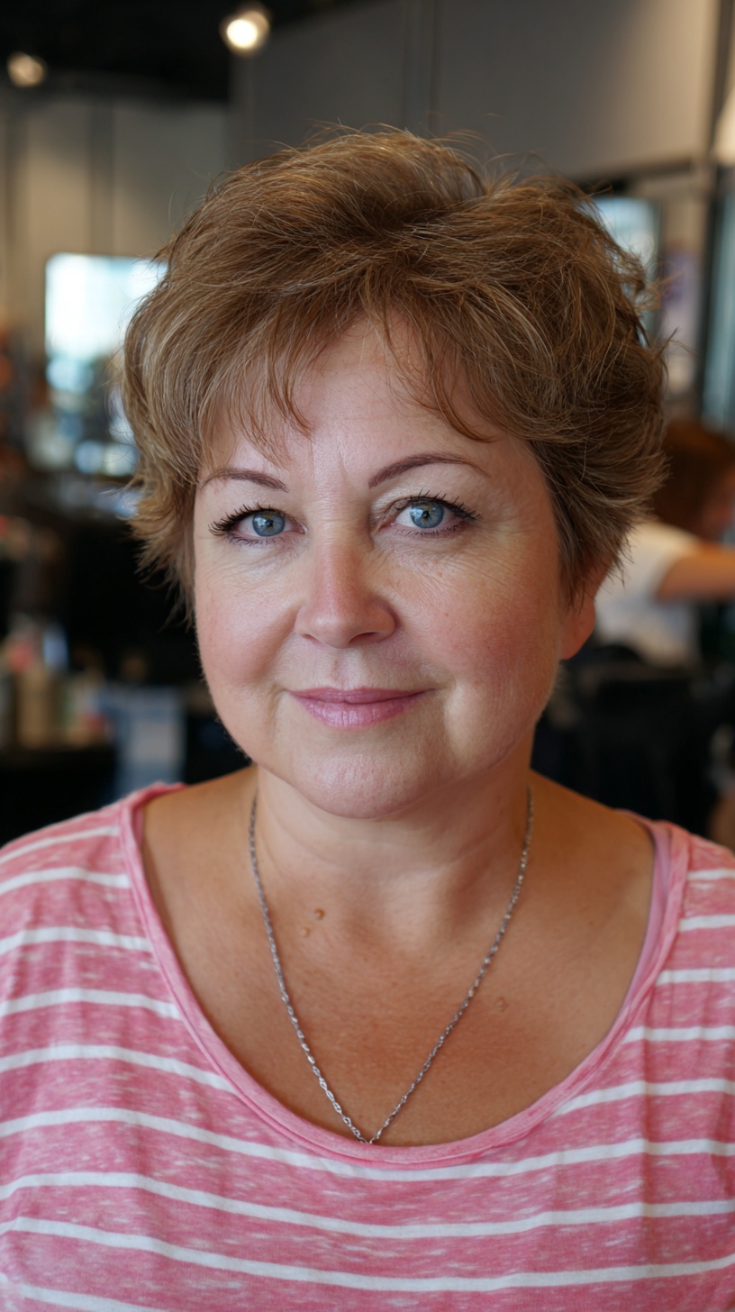 Textured Short Feathered Pixie Cut for Mature Plus Size Women