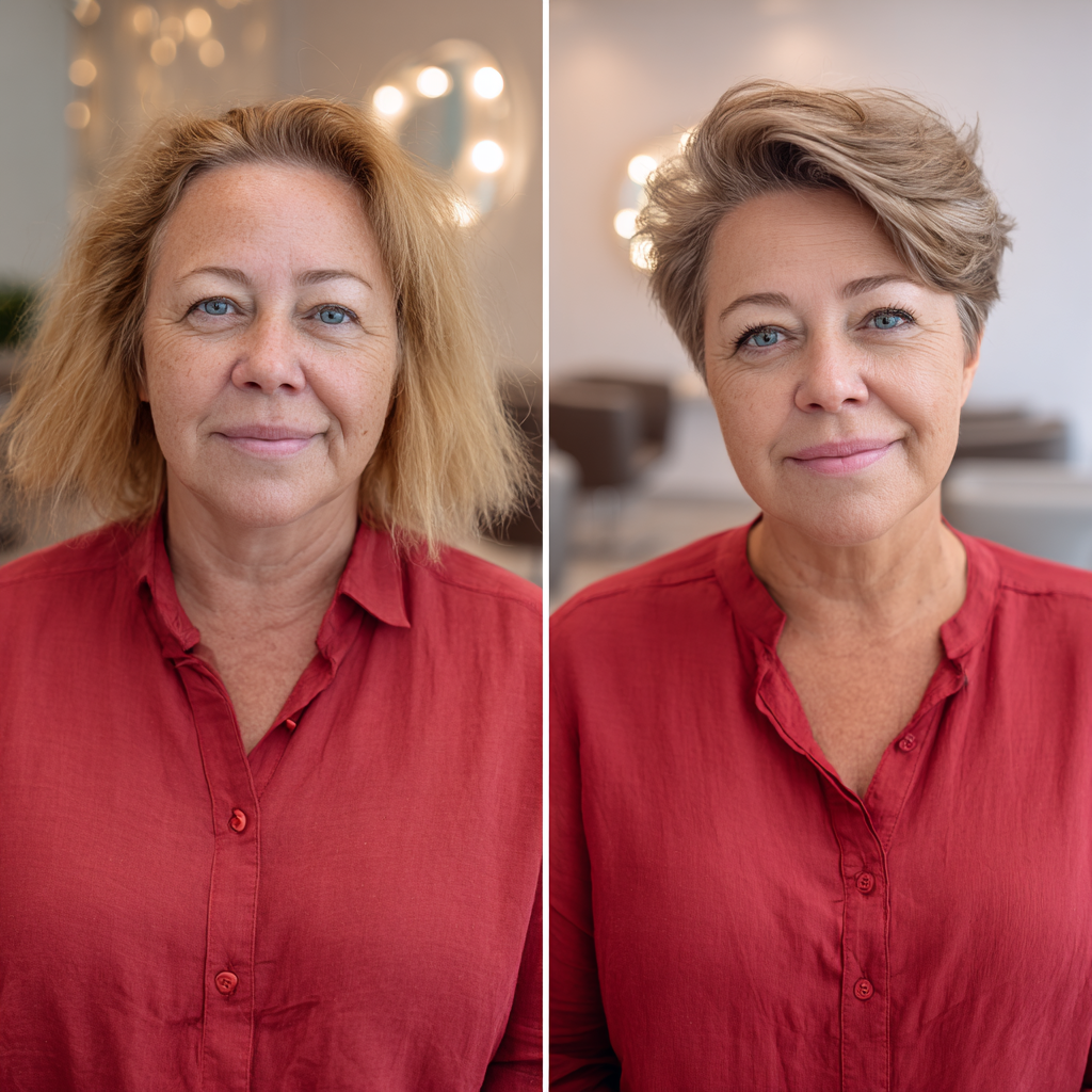 Textured Short Feathered Pixie with Soft Volume for Mature Plus Size Women