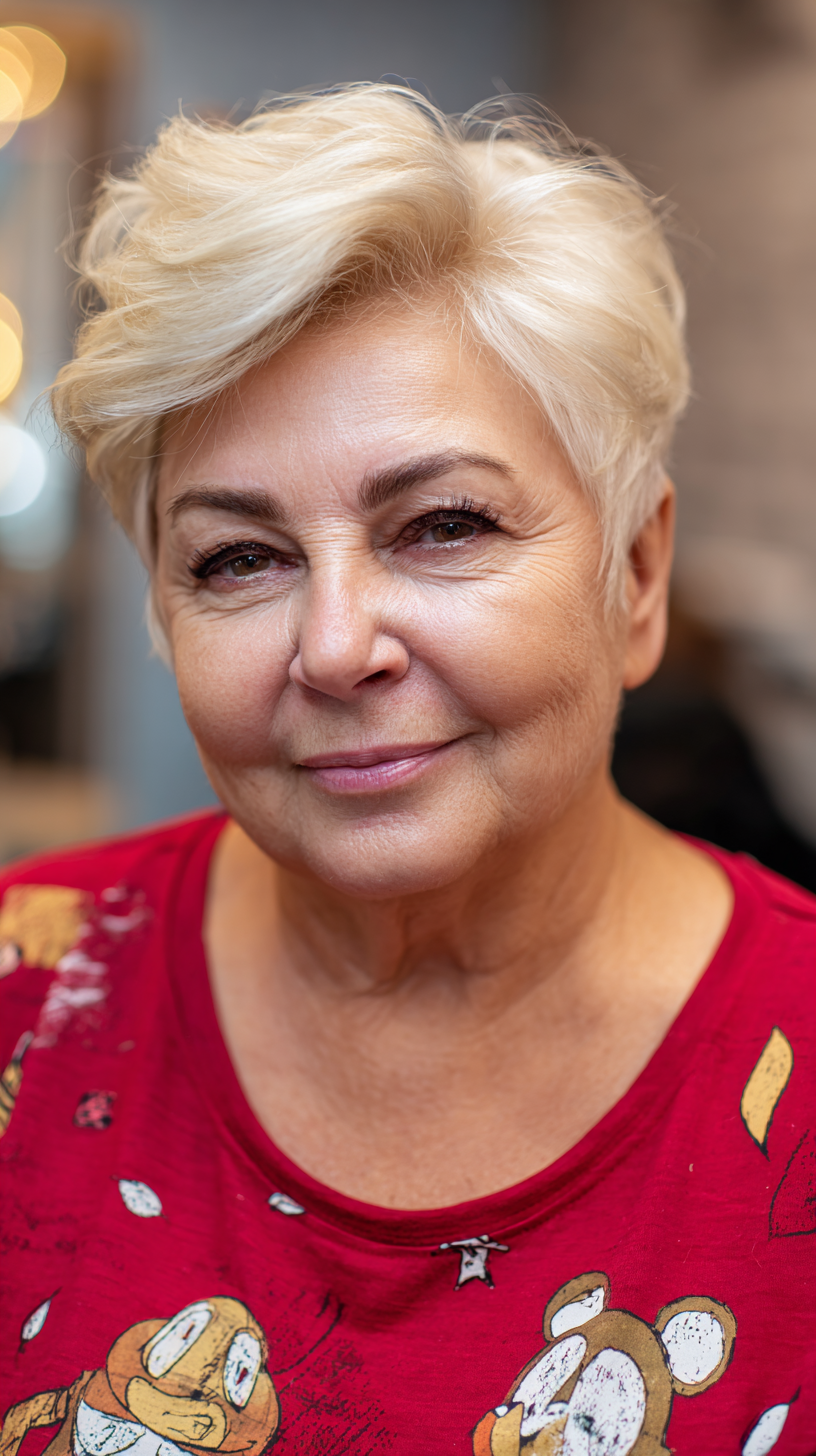Textured Short Feathered Pixie with Soft Volume for Mature Women