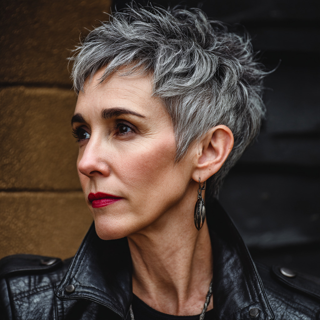 Chic Textured Silver Pixie Cut