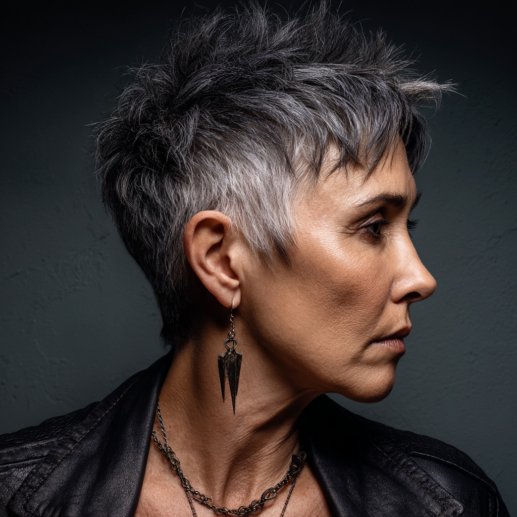 Edgy Textured Pixie Cut with Silver Highlights
