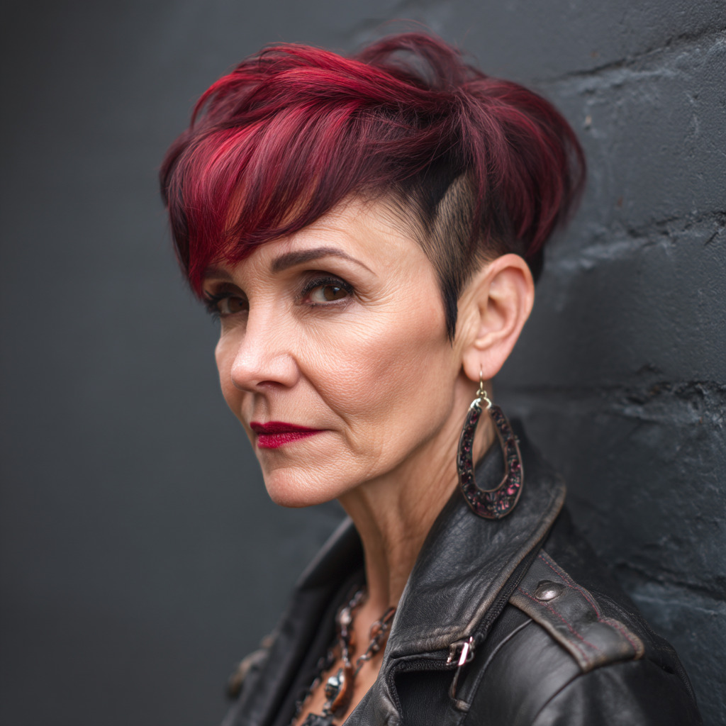 Bold Textured Pixie with Red Highlights