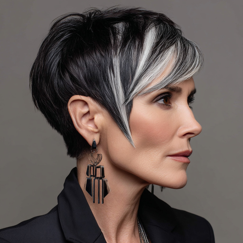 Chic Asymmetrical Pixie Cut with Silver Highlights
