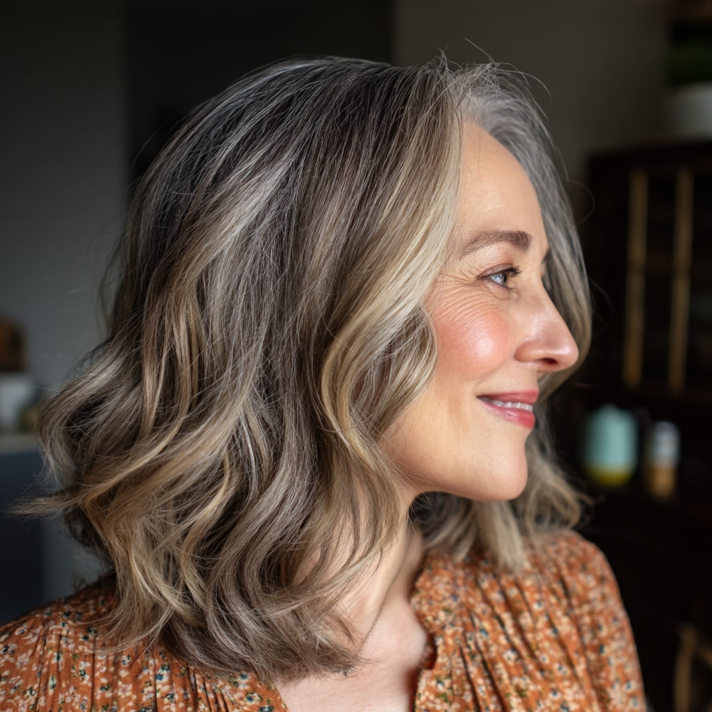 Chic Layered Wavy Bob with Subtle Highlights