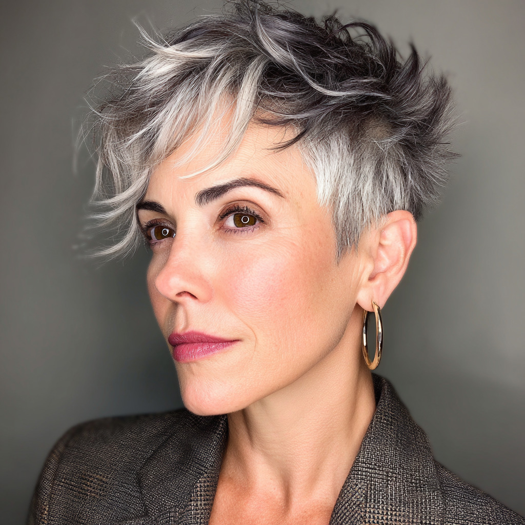 Chic Textured Pixie Cut with Silver Highlights