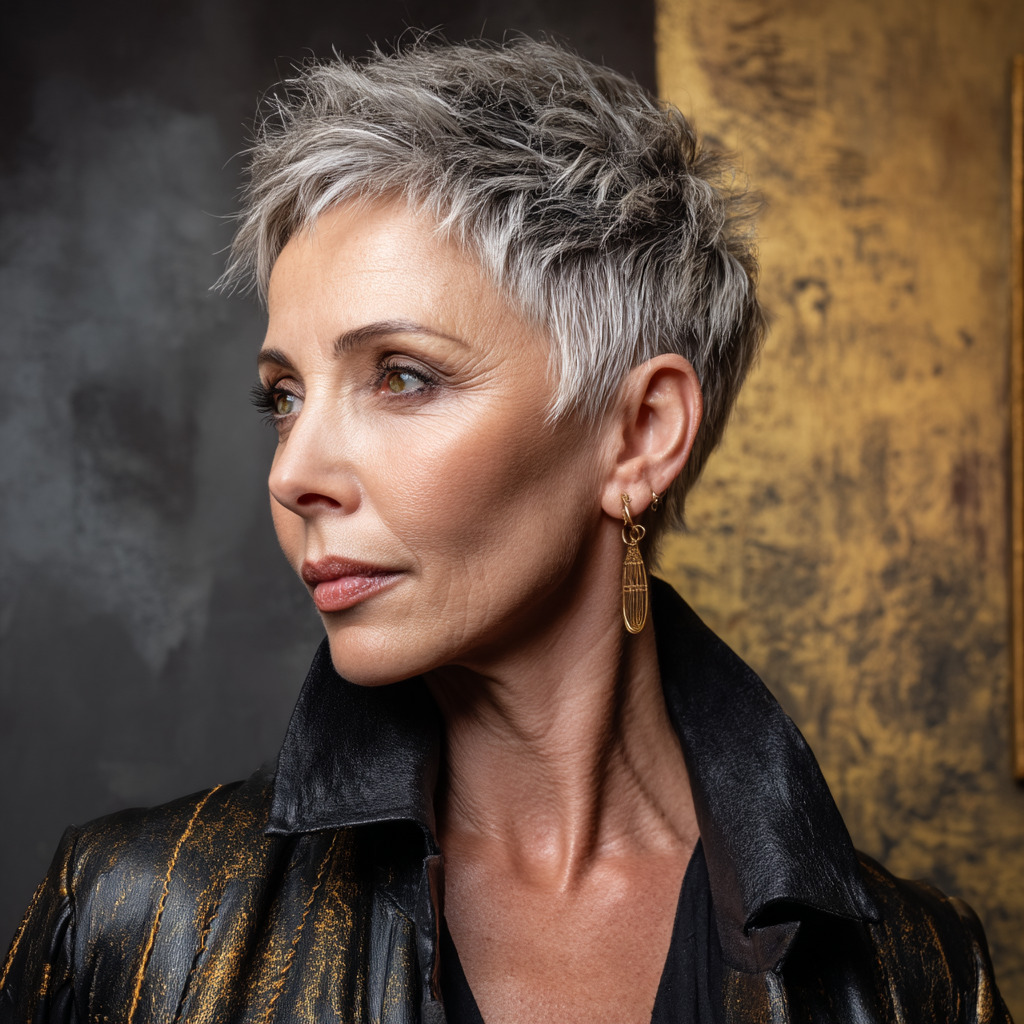 Chic Textured Silver Pixie Cut