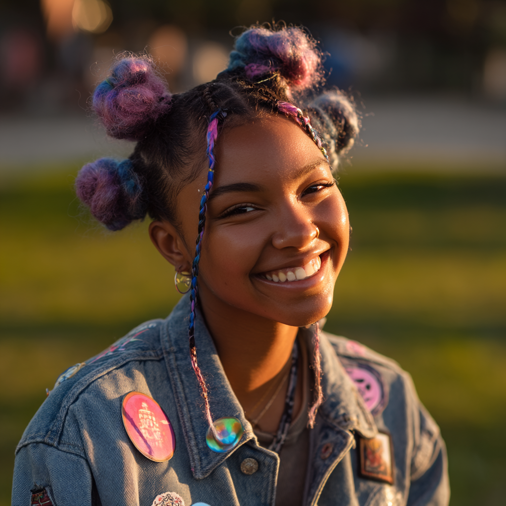 Colorful Twisted Bantu Knots with Braided Accents