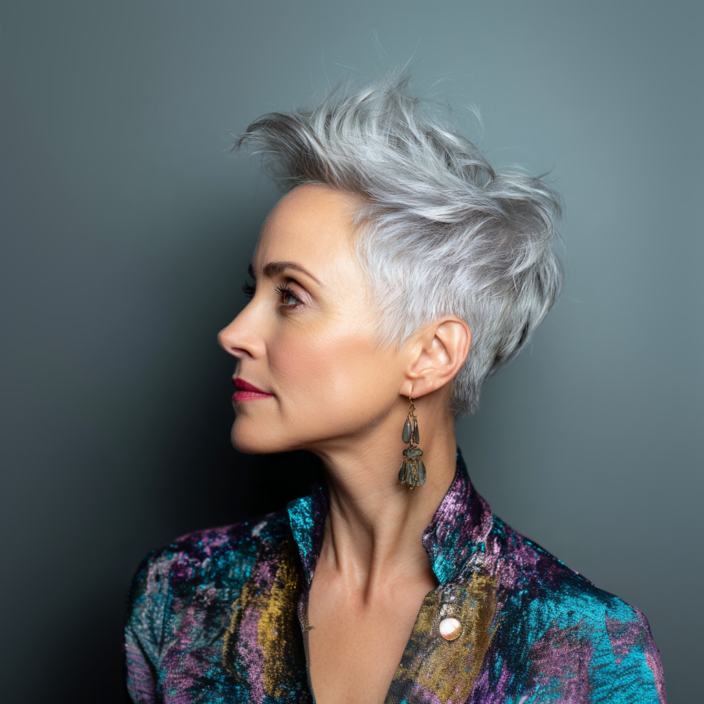 Edgy Textured Pixie Cut with Silver Highlights