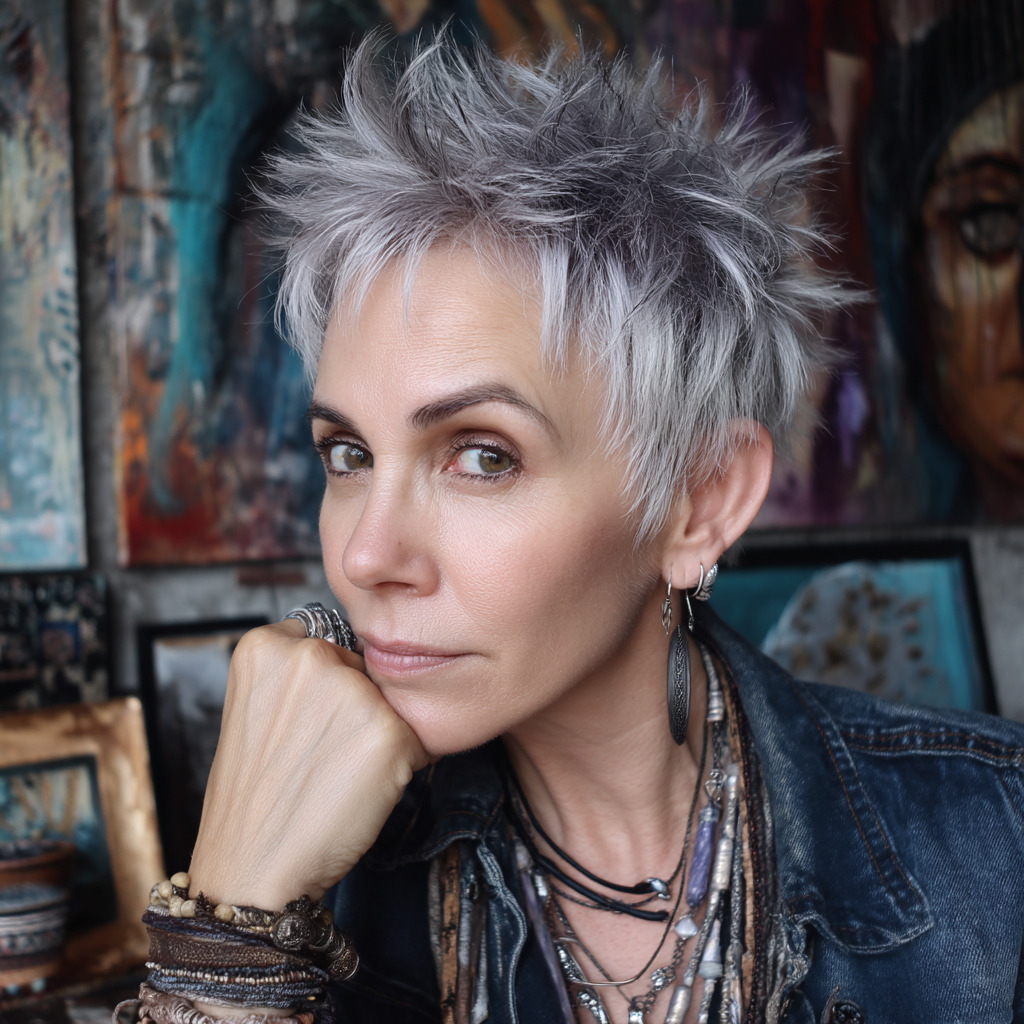 Edgy Textured Silver Pixie Cut