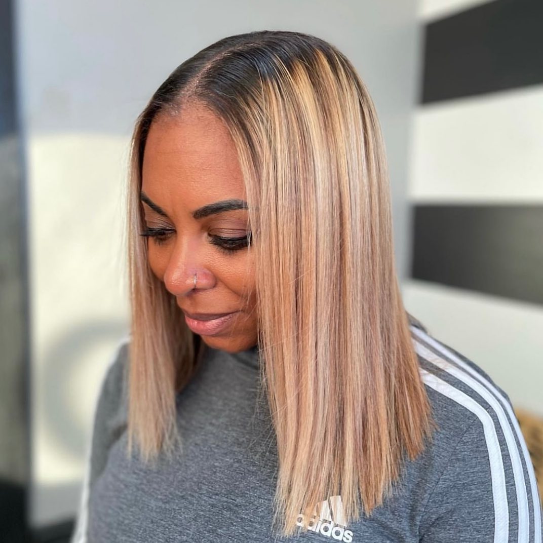 Elegant Light Blonde Straight Cut with Darker Roots