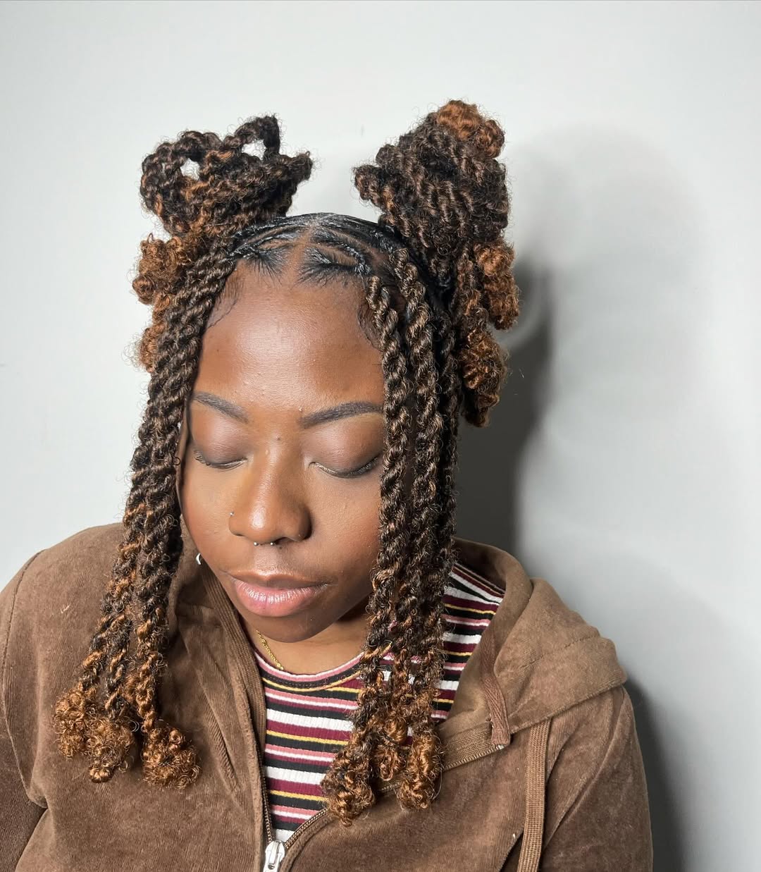 Playful Twisted Updo with Color Contrast