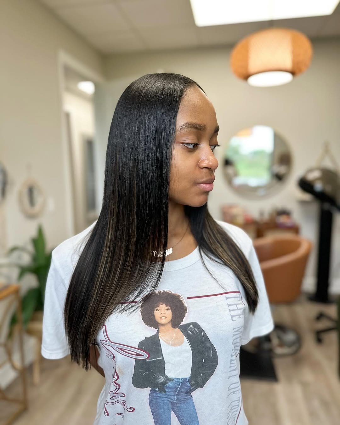 Sleek Long Straight Hair with Subtle Highlights