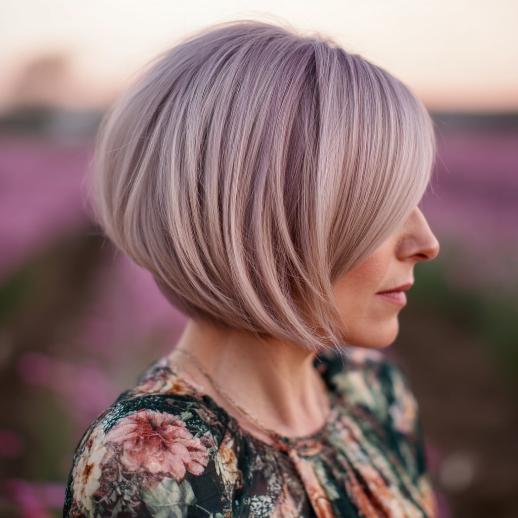 Soft Lavender Blunt Bob with Subtle Layers