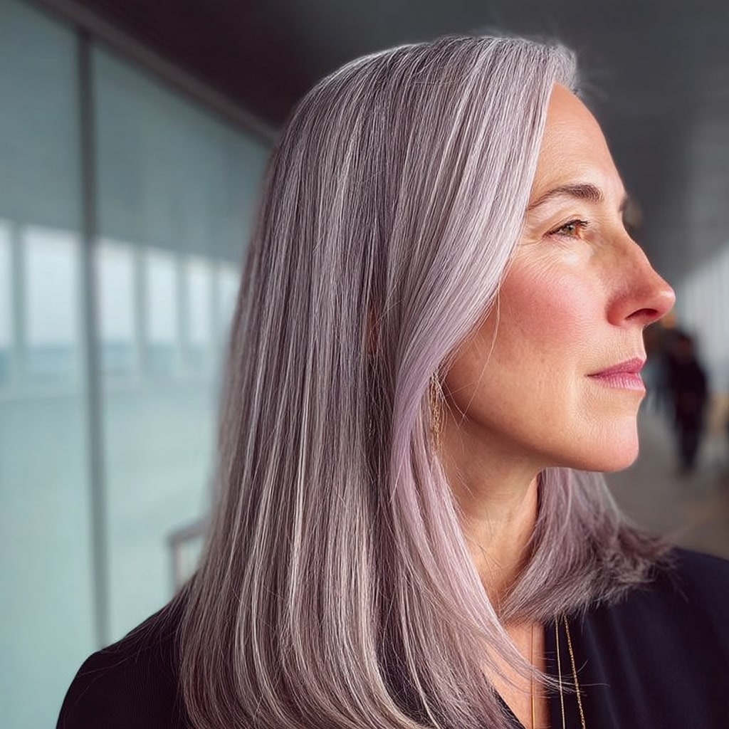 Soft Lavender Long Straight Hair with Subtle Layers