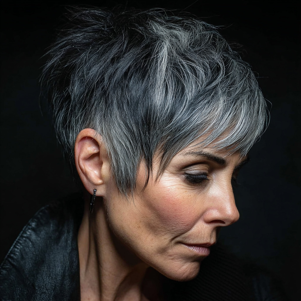 Textured Silver Pixie Cut with Edgy Layers