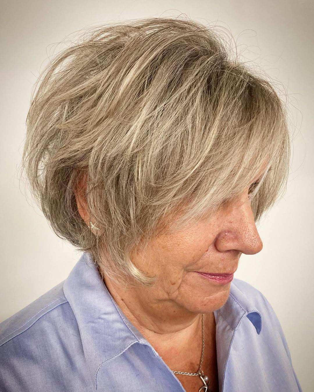 Textured Silvery Layered Bob