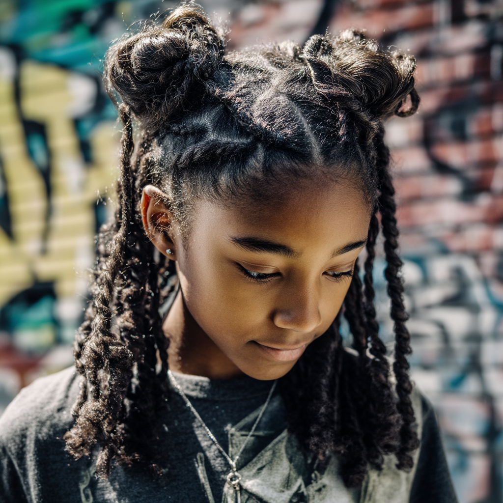 Trendy Double Buns with Twisted Locks