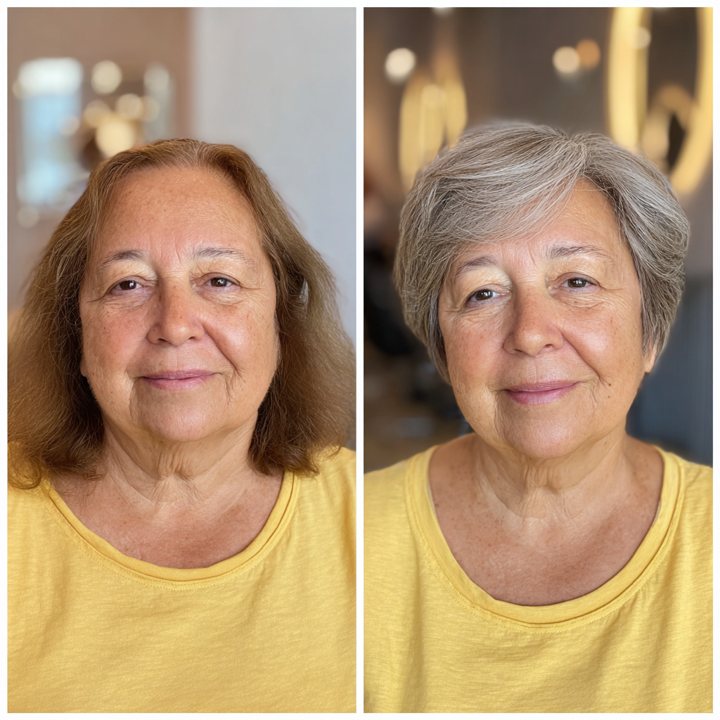 Chic Short Feathered Cut with Soft Gray Highlights