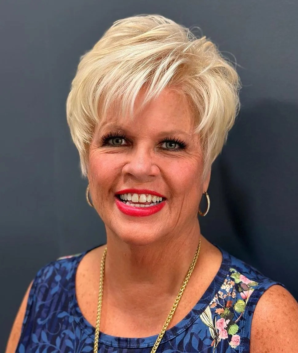 Textured Blonde Pixie with Feathered Bangs