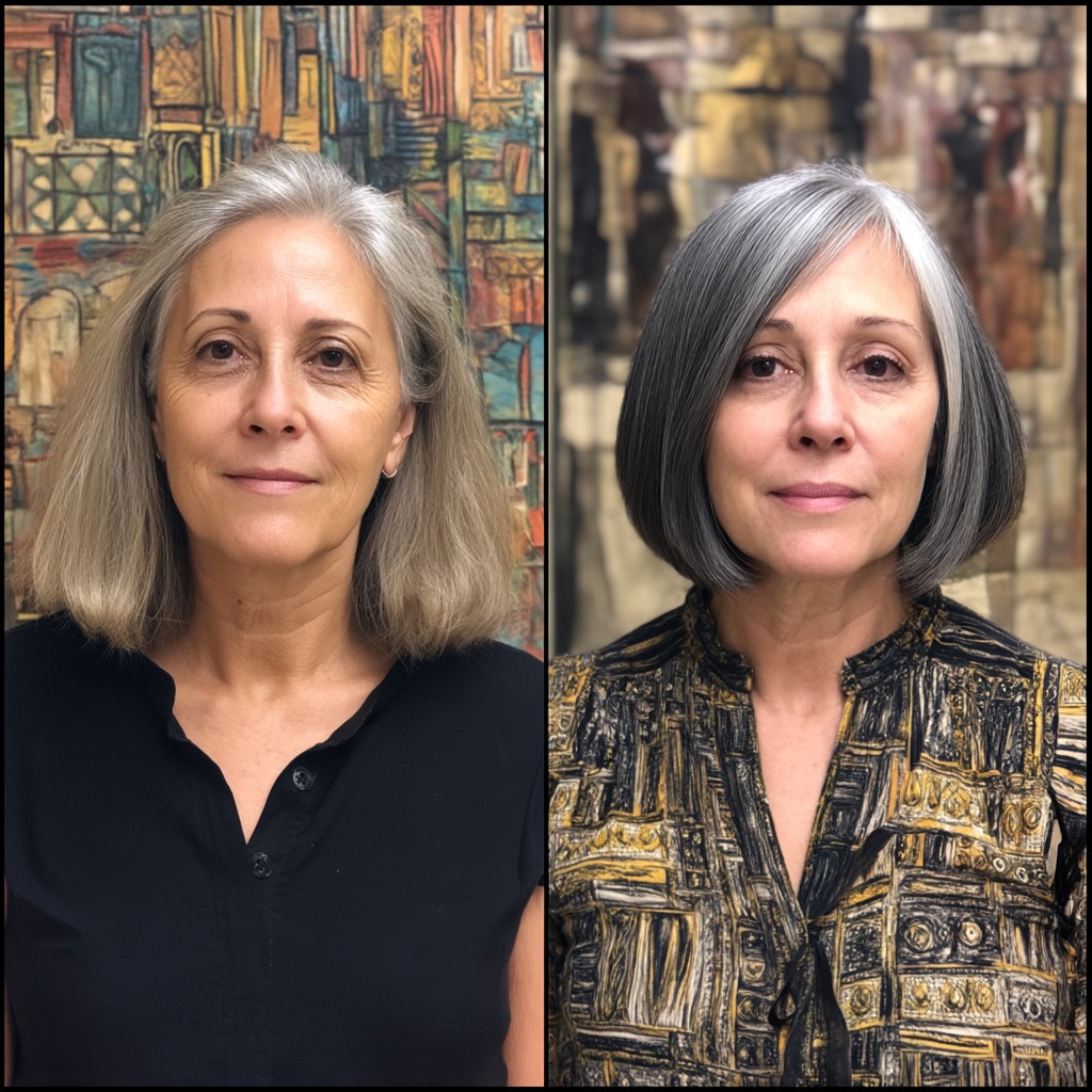 Chic Asymmetrical Blunt Bob for Mature Women