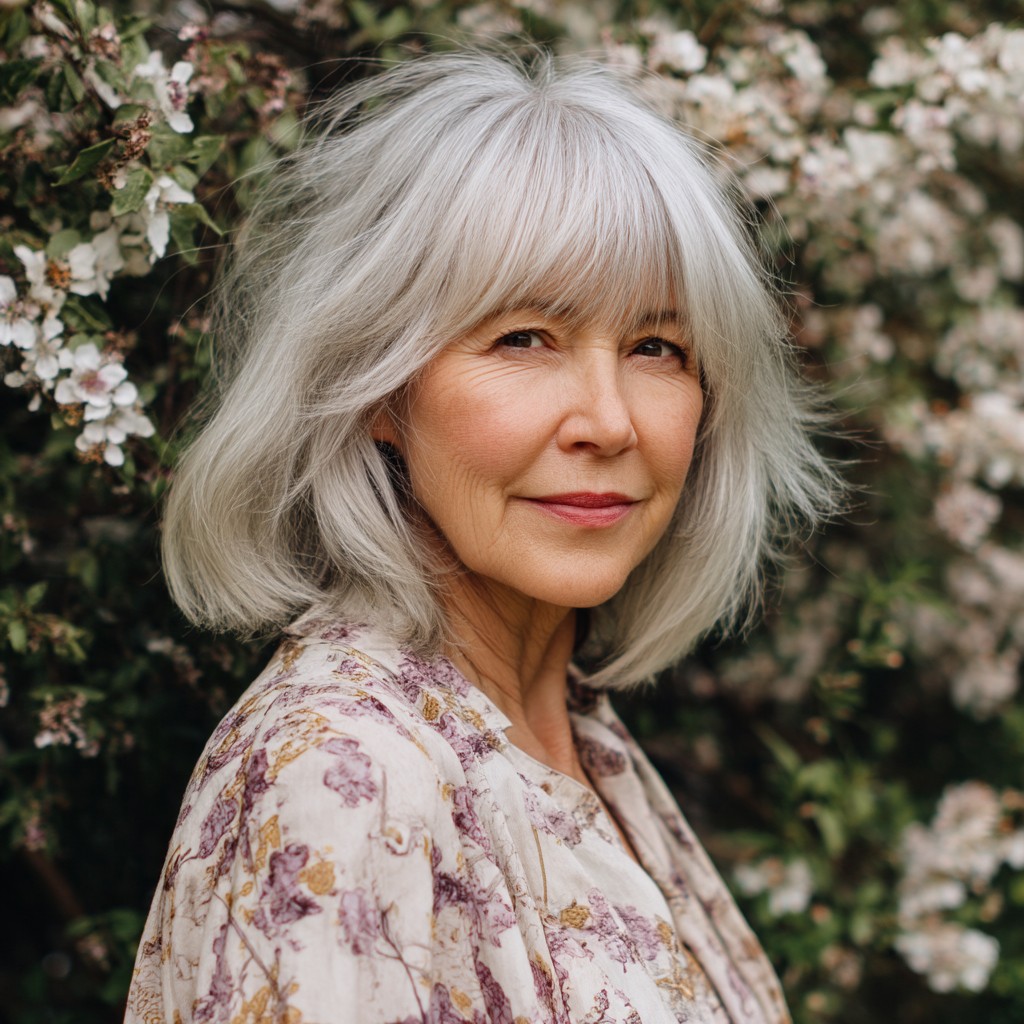 Chic Soft Silver Layered Bob